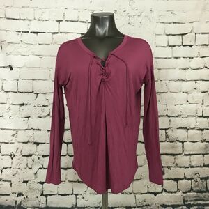 NEW With DEFECTS PINK Womens' Top Tie Front Long Sleeve Mauve Size Medium
